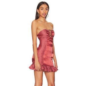 NWT Lexi Ruffle Mini Dress in Rust Strapless with Tie